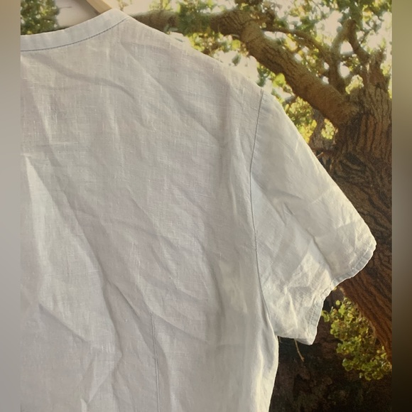 EILEEN FISHER Pastel Blue 100% Irish Linen SIZE S CAP SLEEVE BLOUSE - Picture 7 of 8